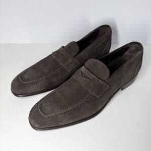 Saks Fifth Avenue Slip On Penny Loafers Brown Suede Mens Sz 10.5 Made in Italy